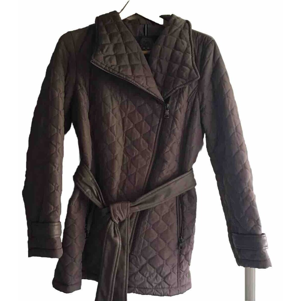 Vince Camuto Womens L Grey Brown Quilted Jacket Coat FairyGrunge Academia Whimsy